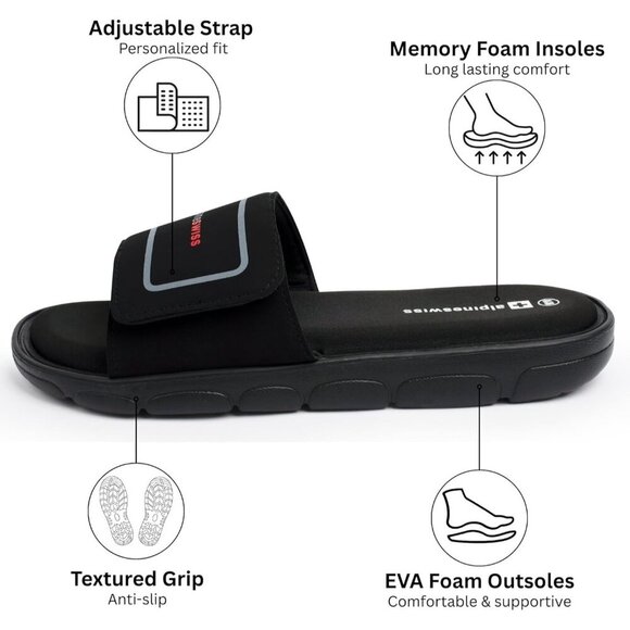 Men\'s Slide Sandals Black Arch Support Adjustable Strap Anti-Slip main image 4